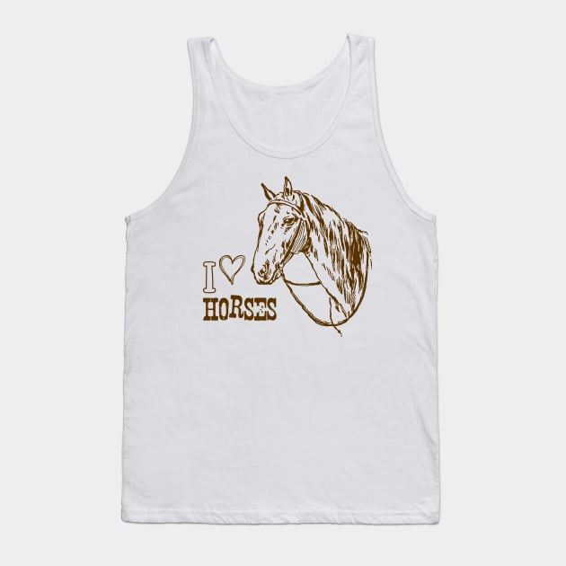 I Love Horses, Monochrome Horse Illustration with Text Tank Top by Biophilia